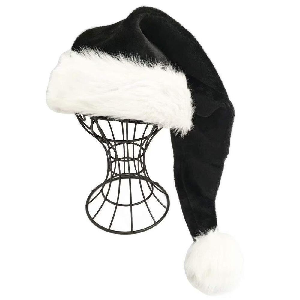 3670 Black and White Deluxe Adults Santa Hat for Black Christmas Theme
